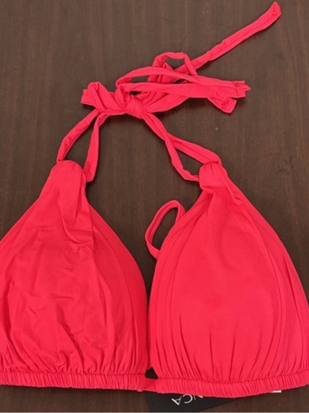 La Blanca Red Triangle Halter Bikini Top